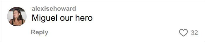 Comment on social media from user alexisehoward praising someone as a hero, featuring profile picture of a woman. Comment on social media from user alexisehoward praising someone as a hero, featuring profile picture of a woman.