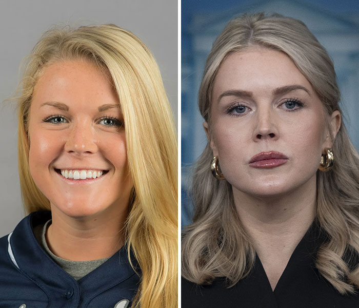 Close-up images of Karoline Leavitt with focus on alleged lip filler marks and photographer's defense. Close-up images of Karoline Leavitt with focus on alleged lip filler marks and photographer's defense.