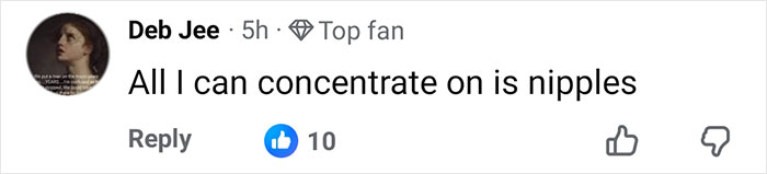 Facebook comment from a top fan saying all they can concentrate on is nipples, sparking frenzy over Kate Hudson's dress detail.