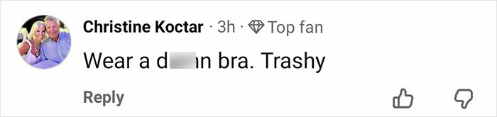 Comment by top fan Christine Koctar criticizing Kate Hudson's dress detail, sparking frenzy among fans online.