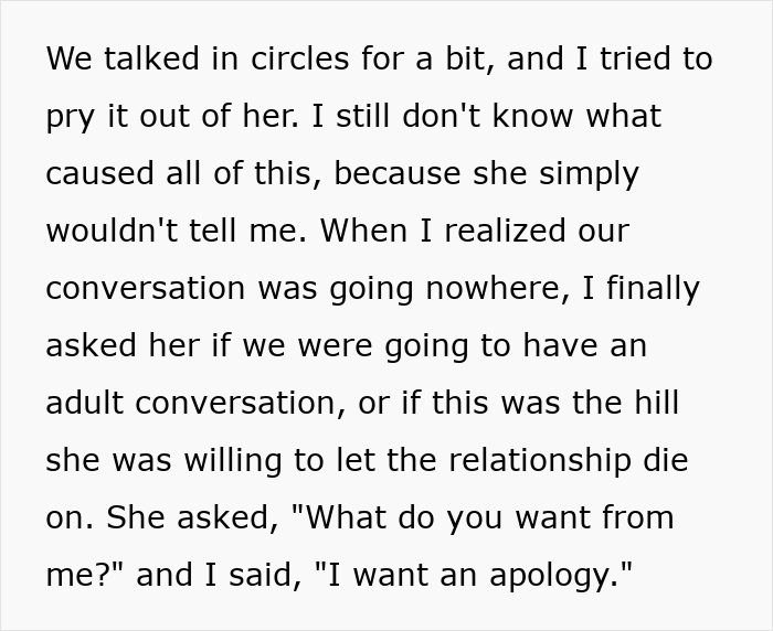 Text excerpt from a conversation about relationship issues after lending a spare keyboard and her unexpected reaction. Text excerpt from a conversation about relationship issues after lending a spare keyboard and her unexpected reaction.