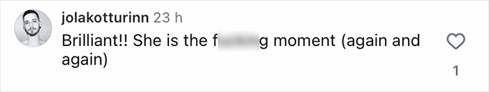 Instagram comment by user jolakotturinn expressing excitement with blurred expletive, posted 23 hours ago. Instagram comment by user jolakotturinn expressing excitement with blurred expletive, posted 23 hours ago.