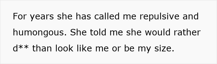 Text over white background showing hurtful words exchanged between sisters before parents seek reunion for Christmas.