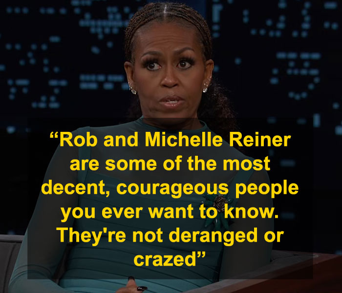 Michelle Obama speaking seriously during a televised interview about the Rob Reiner tragedy and fake syndrome claims. Michelle Obama speaking seriously during a televised interview about the Rob Reiner tragedy and fake syndrome claims.