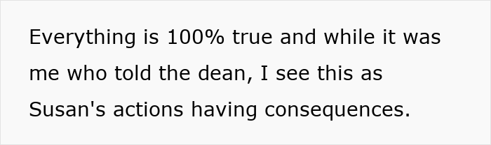Text on white background stating that Susan's actions have consequences after a revengeful DIL finds out about a promotion. Text on white background stating that Susan's actions have consequences after a revengeful DIL finds out about a promotion.
