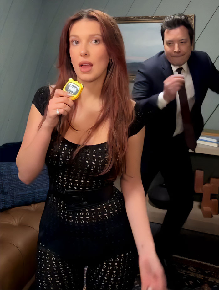 Millie Bobby Brown in a sheer outfit on Fallon set while fans discuss her evolving adult look and past appearances. Millie Bobby Brown in a sheer outfit on Fallon set while fans discuss her evolving adult look and past appearances.