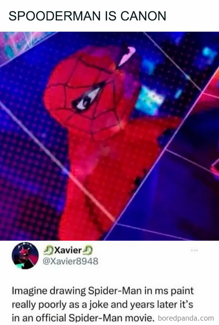 Spider-Man meme showing a poorly drawn character featured in an official movie, highlighting popular movie memes humor.