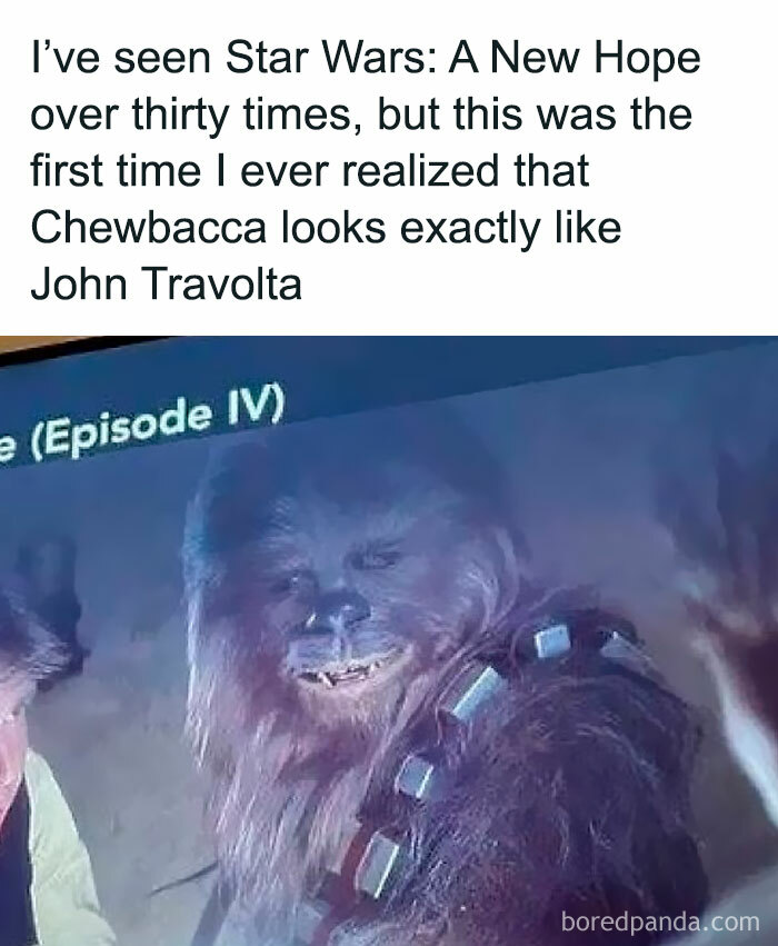 Screenshot from a movie meme showing Chewbacca with a caption referencing movie memes and bloopers humor.