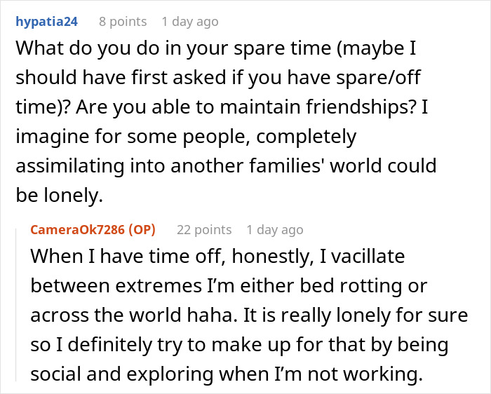 Screenshot of a Q&A discussing life and loneliness of a nanny to the ultra-wealthy behind closed doors.