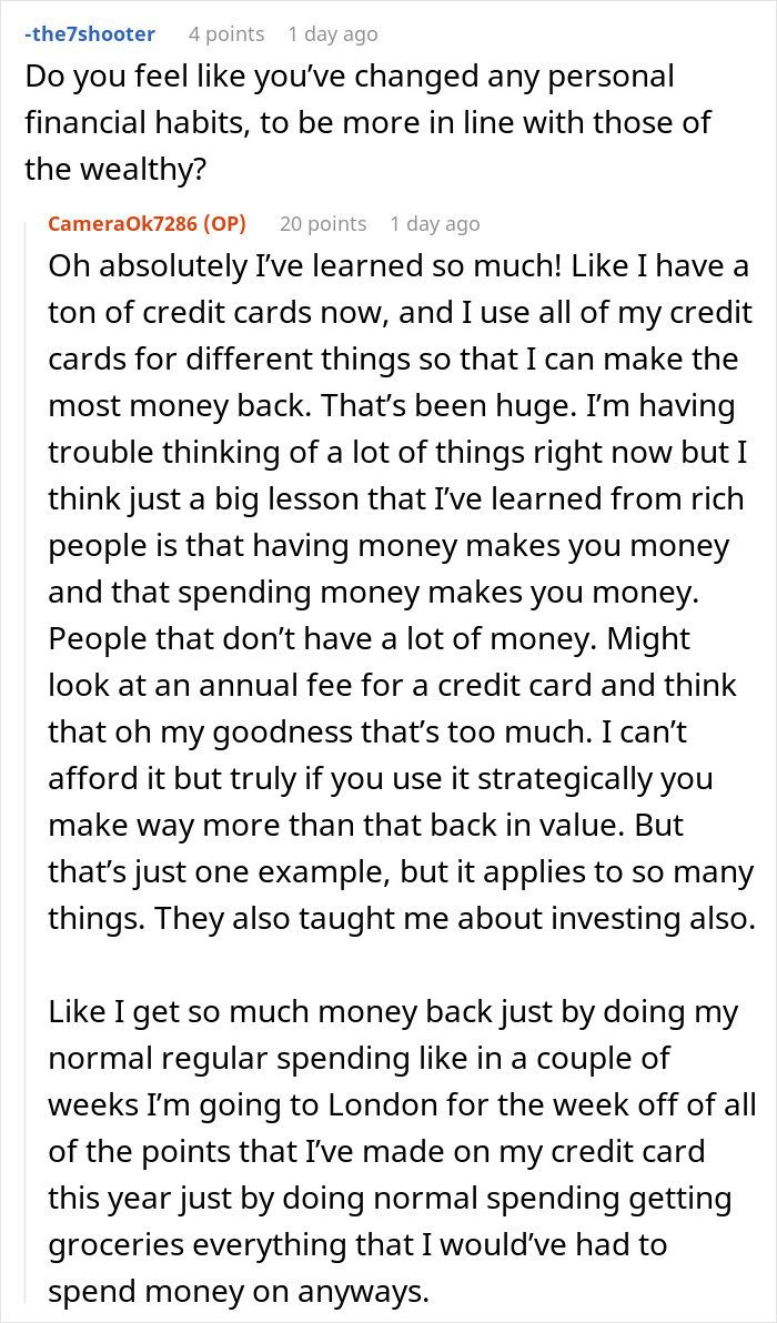 Screenshot of an online Q&A where a nanny to the ultra-wealthy shares financial habits learned behind closed doors.