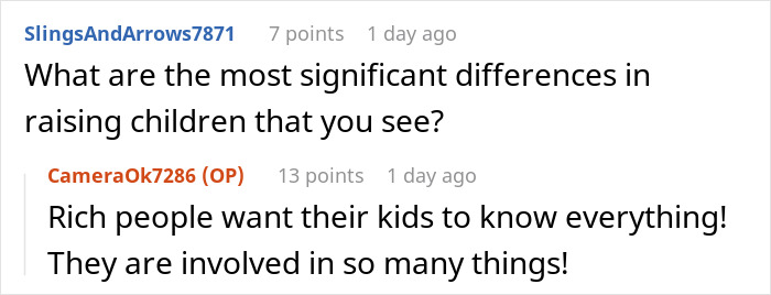 Text conversation about raising children, highlighting insights from a nanny to the ultra-wealthy on family life and upbringing.