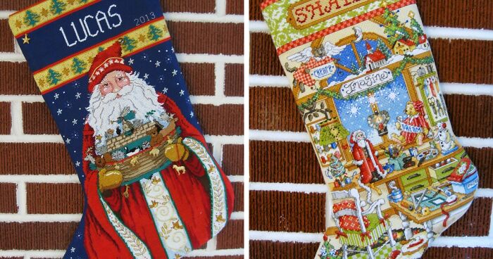 My Mom Has Been Making Needlepoint Christmas Stockings For Our Family For Decades, And Here Are Some Of Her Beautiful Works