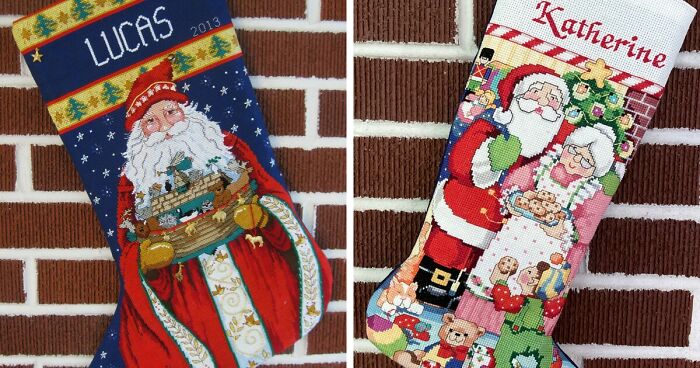 My Mom Has Been Making Needlepoint Christmas Stockings For Our Family For Decades, And Here Are Some Of Her Beautiful Works