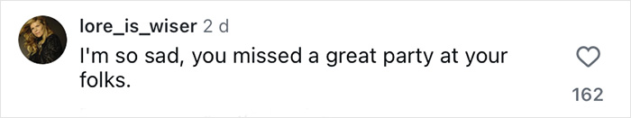 Instagram comment from user lore_is_wiser expressing sadness about missing a great party with family during Christmas.