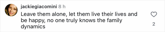 Comment from user jackiegiacomini urging to leave Brooklyn&rsquo;s wife Nicola Peltz and Victoria alone amid family dynamics discussions.