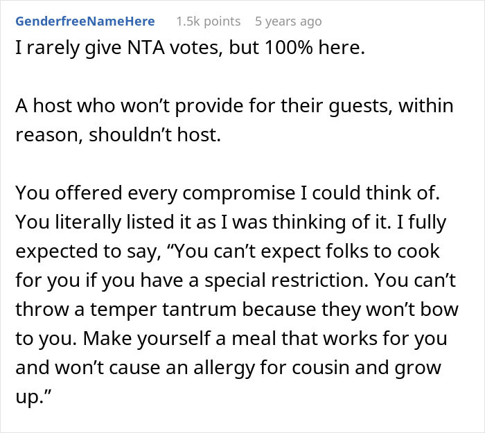 Comment discussing lack of no vegan options at Christmas Eve dinner and expectations of hosts providing for guests. Comment discussing lack of no vegan options at Christmas Eve dinner and expectations of hosts providing for guests.