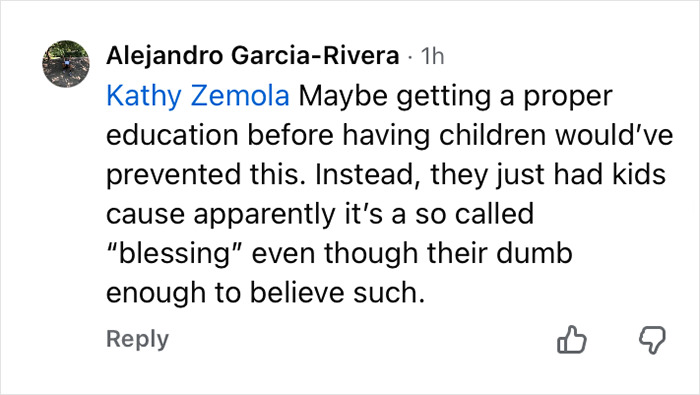 Screenshot of a critical social media comment about parents’ pseudoscience linked to 5-month-old passing away. Screenshot of a critical social media comment about parents’ pseudoscience linked to 5-month-old passing away.