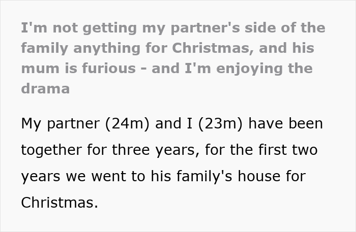 Text excerpt from woman upset son’s partner came without a gift after she asked him not to get any tacky little trinkets. Text excerpt from woman upset son’s partner came without a gift after she asked him not to get any tacky little trinkets.