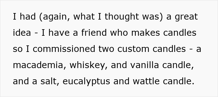 Text excerpt about woman upset over son’s partner bringing tacky little trinkets instead of gifts she requested. Text excerpt about woman upset over son’s partner bringing tacky little trinkets instead of gifts she requested.