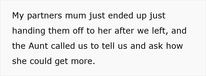 Text message discussing woman upset with son’s partner for visiting without a gift after asking not to receive trinkets. Text message discussing woman upset with son’s partner for visiting without a gift after asking not to receive trinkets.