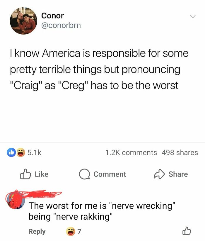 Social media post highlighting funny language mistakes showcasing attempts to fix others that fail hilariously.