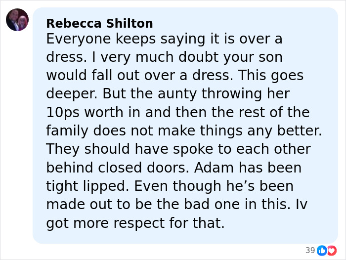 User comment discussing family tensions involving Adam Peaty after Gordon Ramsay's brutal wedding speech. User comment discussing family tensions involving Adam Peaty after Gordon Ramsay's brutal wedding speech.