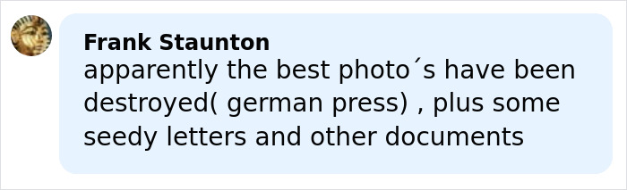 Comment by Frank Staunton discussing destruction of photos, seedy letters, and documents related to the chilling toddler's foot case. Comment by Frank Staunton discussing destruction of photos, seedy letters, and documents related to the chilling toddler's foot case.