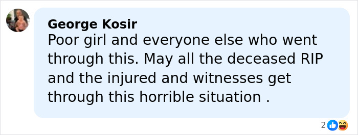 Facebook comment expressing sympathy for the girl and others affected by the Bondi Beach attack incident.