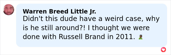 Comment on social media about Russell Brand's bitter reaction to Katy Perry's new relationship with Justin Trudeau.