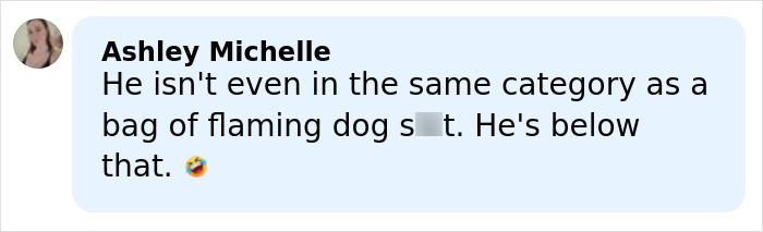 Comment by Ashley Michelle expressing a strong negative opinion and laughter emoji about an unnamed subject.