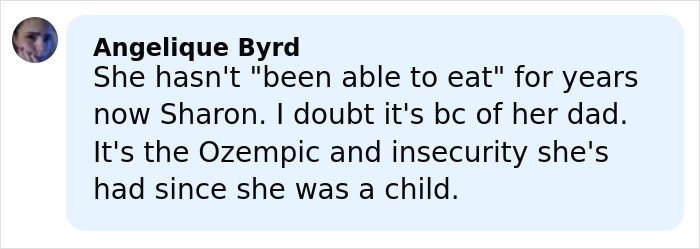 Comment by Angelique Byrd discussing Sharon Osbourne's response to Kelly's heartbreaking weight loss struggles. Comment by Angelique Byrd discussing Sharon Osbourne's response to Kelly's heartbreaking weight loss struggles.