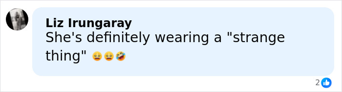 Comment from Liz Irungaray reacting to Millie Bobby Brown's sheer outfit, expressing confusion over the style choice. Comment from Liz Irungaray reacting to Millie Bobby Brown's sheer outfit, expressing confusion over the style choice.