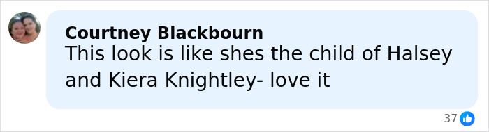 Comment praising Millie Bobby Brown's look, comparing her style to Halsey and Kiera Knightley in a social media post. Comment praising Millie Bobby Brown's look, comparing her style to Halsey and Kiera Knightley in a social media post.