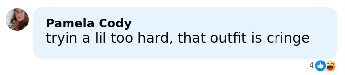 Commenter Pamela Cody criticizing Millie Bobby Brown’s outfit, discussing fan reactions to her adult look. Commenter Pamela Cody criticizing Millie Bobby Brown’s outfit, discussing fan reactions to her adult look.