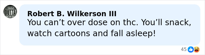 Screenshot of a social media comment discussing THC effects related to mom calling 911 after kids eat her gummies. Screenshot of a social media comment discussing THC effects related to mom calling 911 after kids eat her gummies.