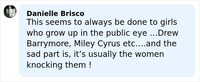 Comment by Danielle Brisco discussing public scrutiny and plastic surgery rumors faced by female celebrities like Millie Bobby Brown. Comment by Danielle Brisco discussing public scrutiny and plastic surgery rumors faced by female celebrities like Millie Bobby Brown.