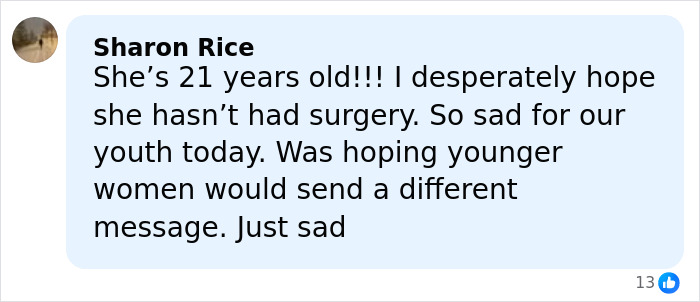 Comment expressing concern about Millie Bobby Brown’s plastic surgery rumors and the impact on youth today. Comment expressing concern about Millie Bobby Brown’s plastic surgery rumors and the impact on youth today.