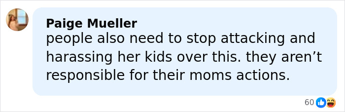 Facebook comment by Paige Mueller discussing harassment related to racist Cinnabon employee incident involving Somali couple. Facebook comment by Paige Mueller discussing harassment related to racist Cinnabon employee incident involving Somali couple.