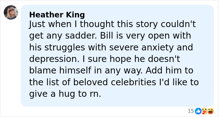 Comment by Heather King about Bill Hader&rsquo;s anxiety and depression after tense moment with Rob Reiner&rsquo;s son Nick.