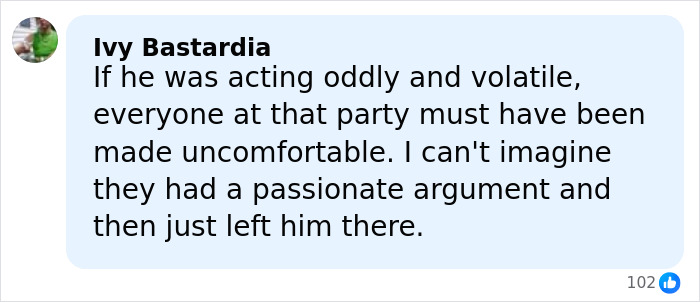 Comment discussing Rob Reiner&rsquo;s son Nick leaving abruptly after a tense moment with Bill Hader at a party.