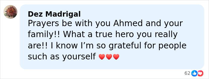 Comment praising Bondi Beach hero Ahmed for bravery and expressing gratitude for his actions during the attack. Comment praising Bondi Beach hero Ahmed for bravery and expressing gratitude for his actions during the attack.