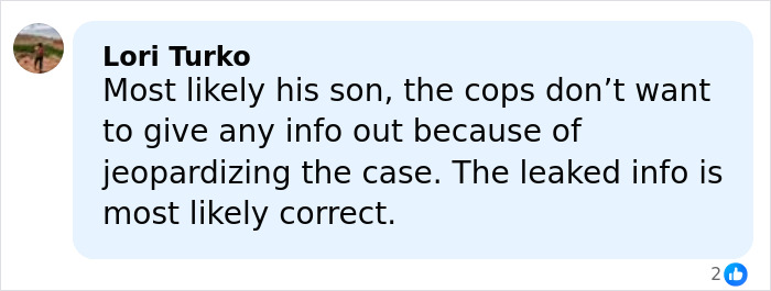 Comment discussing the son as person of interest in Rob Reiner and wife's grisly LA home case. Comment discussing the son as person of interest in Rob Reiner and wife's grisly LA home case.