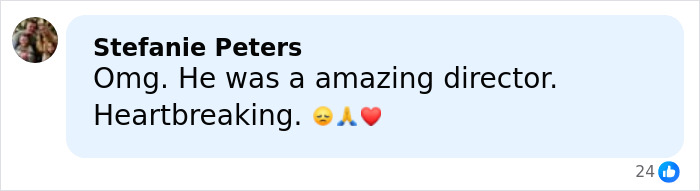 Comment expressing shock and sadness over the news of Rob Reiner and wife found slain, mentioning son as person of interest. Comment expressing shock and sadness over the news of Rob Reiner and wife found slain, mentioning son as person of interest.
