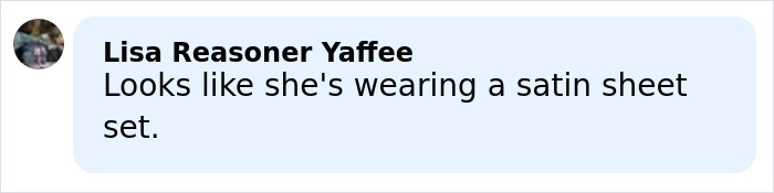 Comment text on a light blue background mentioning a satin bed sheet set in a casual online discussion. Comment text on a light blue background mentioning a satin bed sheet set in a casual online discussion.