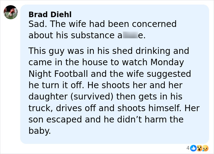 Comment from Brad Diehl detailing a heated NFL argument with family leading to a tragic final call to sister. Comment from Brad Diehl detailing a heated NFL argument with family leading to a tragic final call to sister.