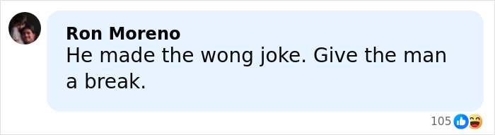 Screenshot of a social media comment discussing BD Wong’s controversial joke and public apology over a racist remark. Screenshot of a social media comment discussing BD Wong’s controversial joke and public apology over a racist remark.