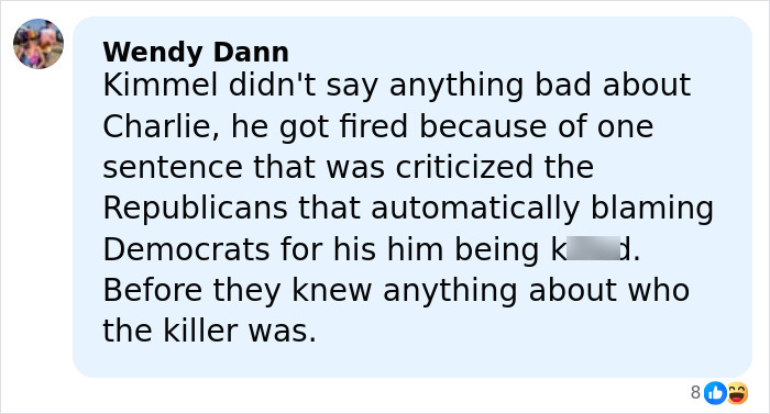 Comment box with Wendy Dann’s message discussing Jimmy Kimmel’s response to Donald Trump’s hateful and vile comments on Rob Reiner. Comment box with Wendy Dann’s message discussing Jimmy Kimmel’s response to Donald Trump’s hateful and vile comments on Rob Reiner.
