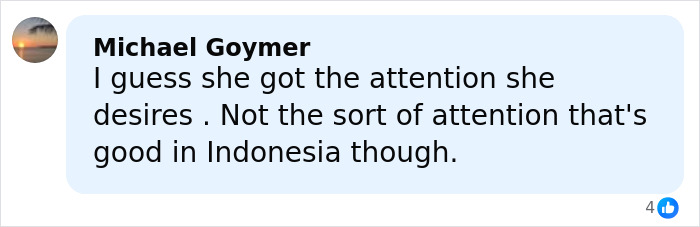 Comment by Michael Goymer discussing attention related to Bonnie Blue and legal issues in an online social media post. Comment by Michael Goymer discussing attention related to Bonnie Blue and legal issues in an online social media post.