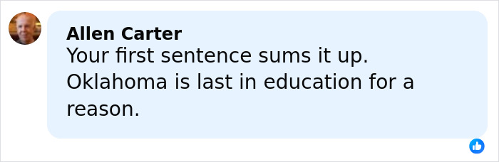 Comment by Allen Carter in a social media post discussing education and a trans instructor ousted from college controversy.