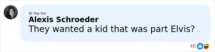 Alexis Schroeder commenting on a social media post discussing Riley Keough and John Travolta’s son Ben. Alexis Schroeder commenting on a social media post discussing Riley Keough and John Travolta’s son Ben.